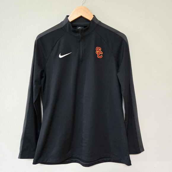 Nike USC Trojans 1/4 Zip Sweater Jacket Mock Sweatshirt Womens Large L Black - Picture 1 of 6